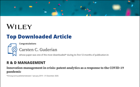 Zum Artikel "Veröffentlichung des Lehrstuhls als „Top Downloaded“ vom R&D Management Journal ausgezeichnet"