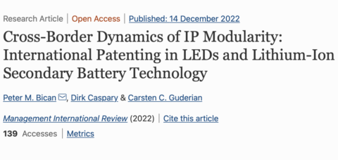 Zum Artikel "Neue Publikation in der Fachzeitschrift „Management International Review“: Cross-Border Dynamics of IP Modularity: International Patenting in LEDs and Lithium-Ion Secondary Battery Technology"